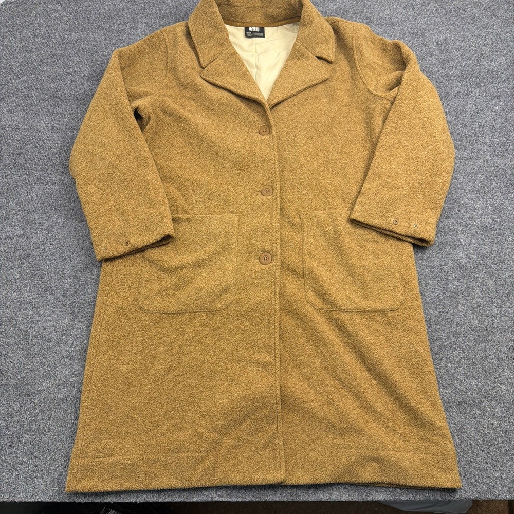 REI Where To Long Coat Womens S Fleece Brown Button Front Notch Collar Car Coat